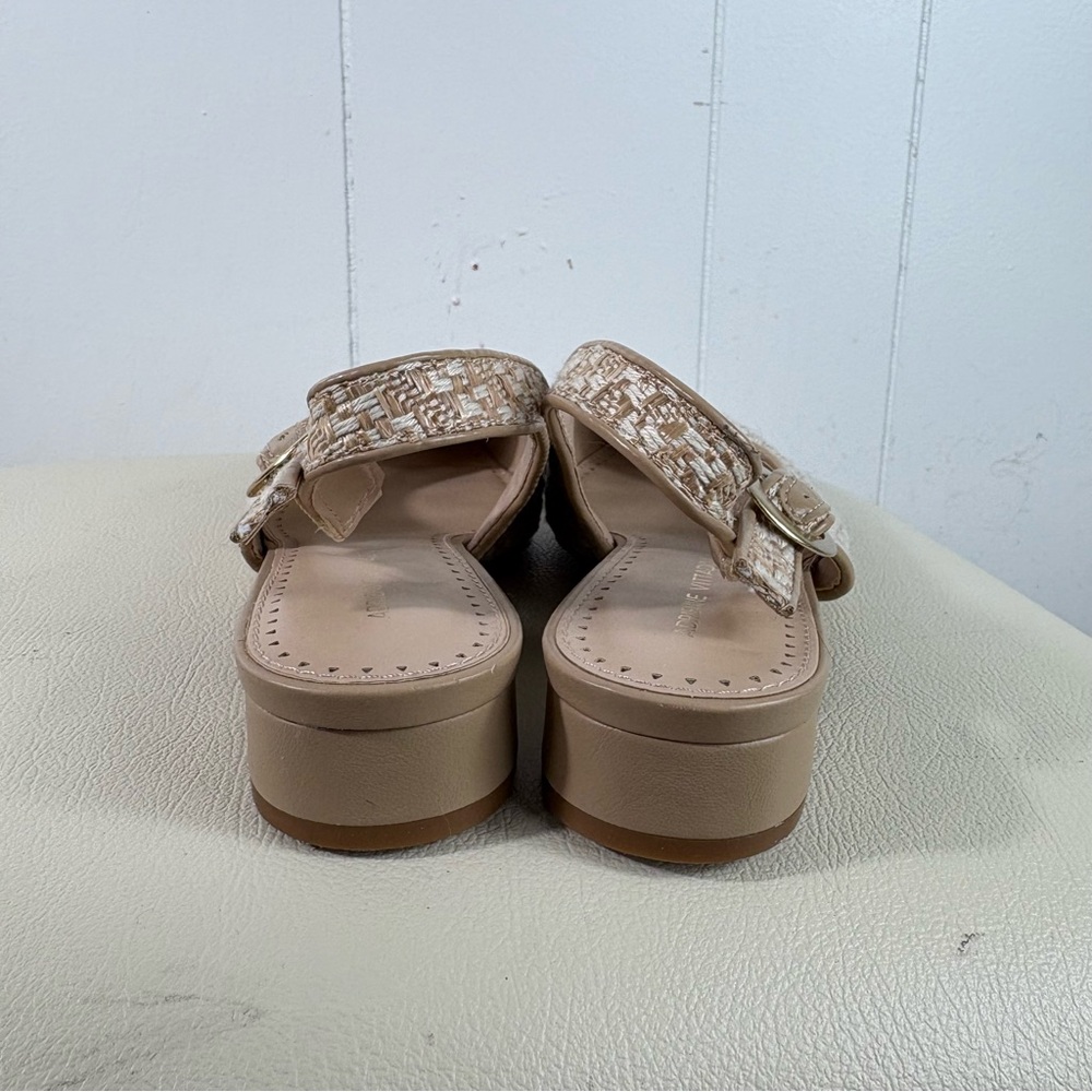 Adrienne Vittadini Rattan Woven Slingback Mule Flats Gold Buckle 8M 8 Career - Picture 3 of 7